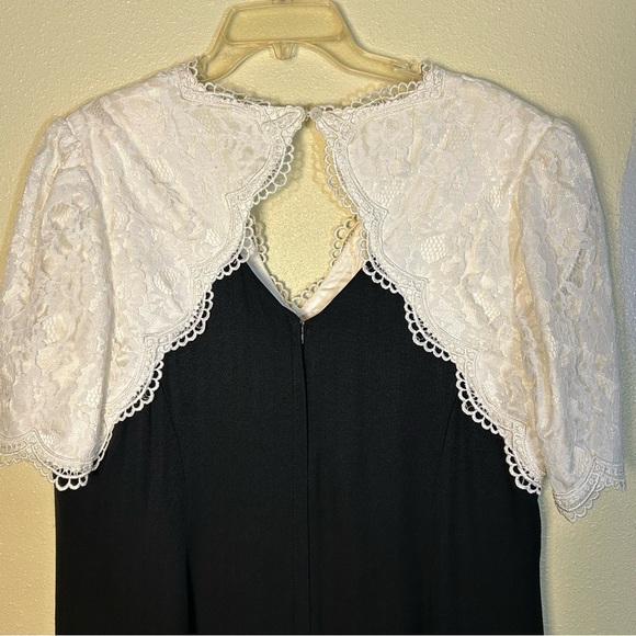 Vintage Jessica McClintock Gunne Sax Size 18W Black Ivory Lace Maxi Dress Slit - Picture 6 of 16